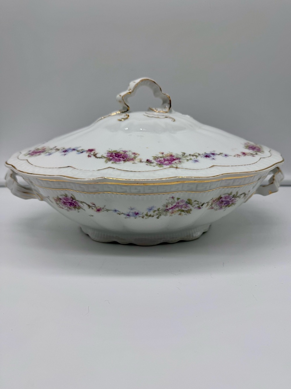 Antique Z.S.&Co Bavaria Floral Porcelain Covered Serving Dish Tureen